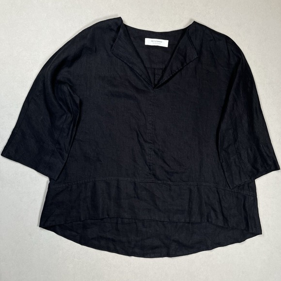 Trina Turk Out Of Office Black Lagenlook Linen Split Neck Tunic L/XL (No Sz tag) - Picture 1 of 7